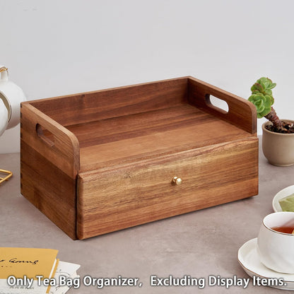 SARUFO Acacia Wood Tea Bag Organizers, Tea Packet Storage Boxes, 8-Compartment Tea Caddy for Tea Bags Chest, Teabag Holder Containers, Teabox Station Display