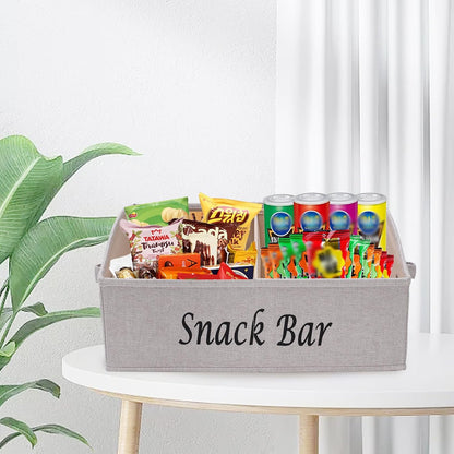Snack Organizer for Countertop, Fabric Snack Organizer with Handles, 2 Large Compartment Snack Container Snack Basket, Snack Bar Station Decor, Kitchen Pantry Organizer and Storage, Black