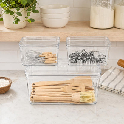 Baking Supplies Storage Containers 3Pc,Baking Kits with Handles&Lid for Adult,Stackable Bakeware Organizer Storage Bins,BPA Free Baking Accessories,Kitchen,Pantry Storage and Organization Box