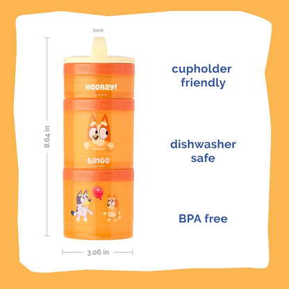 Whiskware Bluey Stackable Snack Containers for Babies, Toddlers, and Kids, 3 Stackable Snack Cups for School and Travel, Cupholder Friendly, Bluey and Bingo! Let’s Do This!