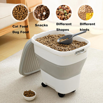 SEWIU Dog Food Storage Container Up to 2pack*20LB,Collapsible Dog Food Container with Travel Silicone Bowl and Scoop for Dog/Cat/Bird Food/Cat litter,Keep Dry Food Fresh,Easy to Move.