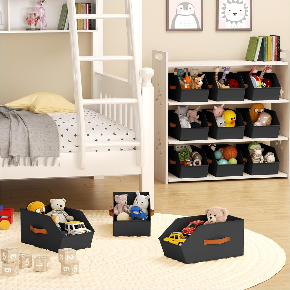 Homsorout Fabric Closet Storage Cubes - Square Storage Bins with Dual Handles for Clothes, Towels, Toys, Cube Storage Organizers for Bedroom, Nursery, Shelves, Closet, Small Spaces, Beige