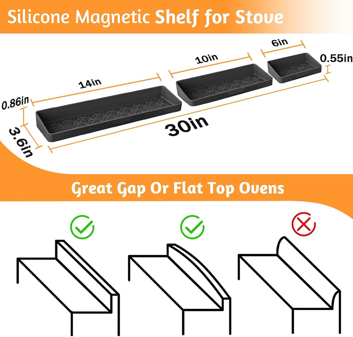 Magnetic Stove Top Shelf, Over the Stove Shelf Spice Rack & Spice Organizer – 30" Heat Resistant Silicone Stove Shelf, No Drill Kitchen Storage Organizer for Gas/Electric Stoves & Small Kitchens