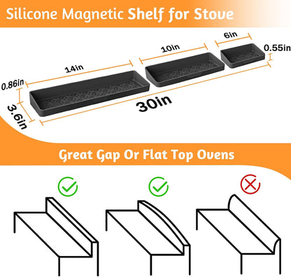 Magnetic Stove Top Shelf, Over the Stove Shelf Spice Rack & Spice Organizer – 30" Heat Resistant Silicone Stove Shelf, No Drill Kitchen Storage Organizer for Gas/Electric Stoves & Small Kitchens