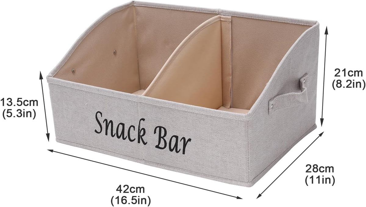 Snack Organizer for Countertop, Fabric Snack Organizer with Handles, 2 Large Compartment Snack Container Snack Basket, Snack Bar Station Decor, Kitchen Pantry Organizer and Storage, Black