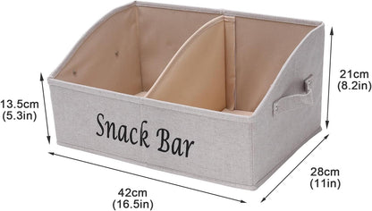 Snack Organizer for Countertop, Fabric Snack Organizer with Handles, 2 Large Compartment Snack Container Snack Basket, Snack Bar Station Decor, Kitchen Pantry Organizer and Storage, Black