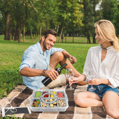 Divided Serving Tray with Lid and Handle,8 Compartments Snacks Box,Snack Fruit Tray,Veggie Tray,Portable Platter for Candy Fruits Nuts Snack Party Entertaining Picnic