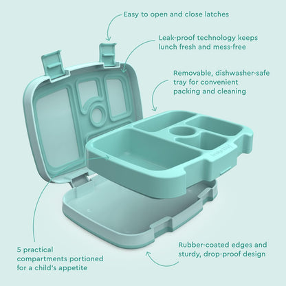 Bentgo Kids Bento-Style 5-Compartment Leak-Proof Lunch Box - Ideal Portion Sizes for Ages 3 to 7 - Durable, Drop-Proof, Dishwasher Safe, PFAS & BPA-Free & Made with Food-Safe Materials (Blue)
