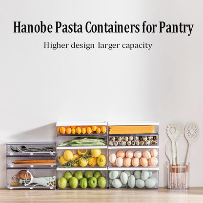 Hanobe Pasta Containers for Pantry Large Spaghetti & Noodle & Lasagna Canister 3 Pcs Clear Grey Rectangular Canister with Lock Lids Durable BPA-free Plastic Food Keeper for Kitchen Cabinet