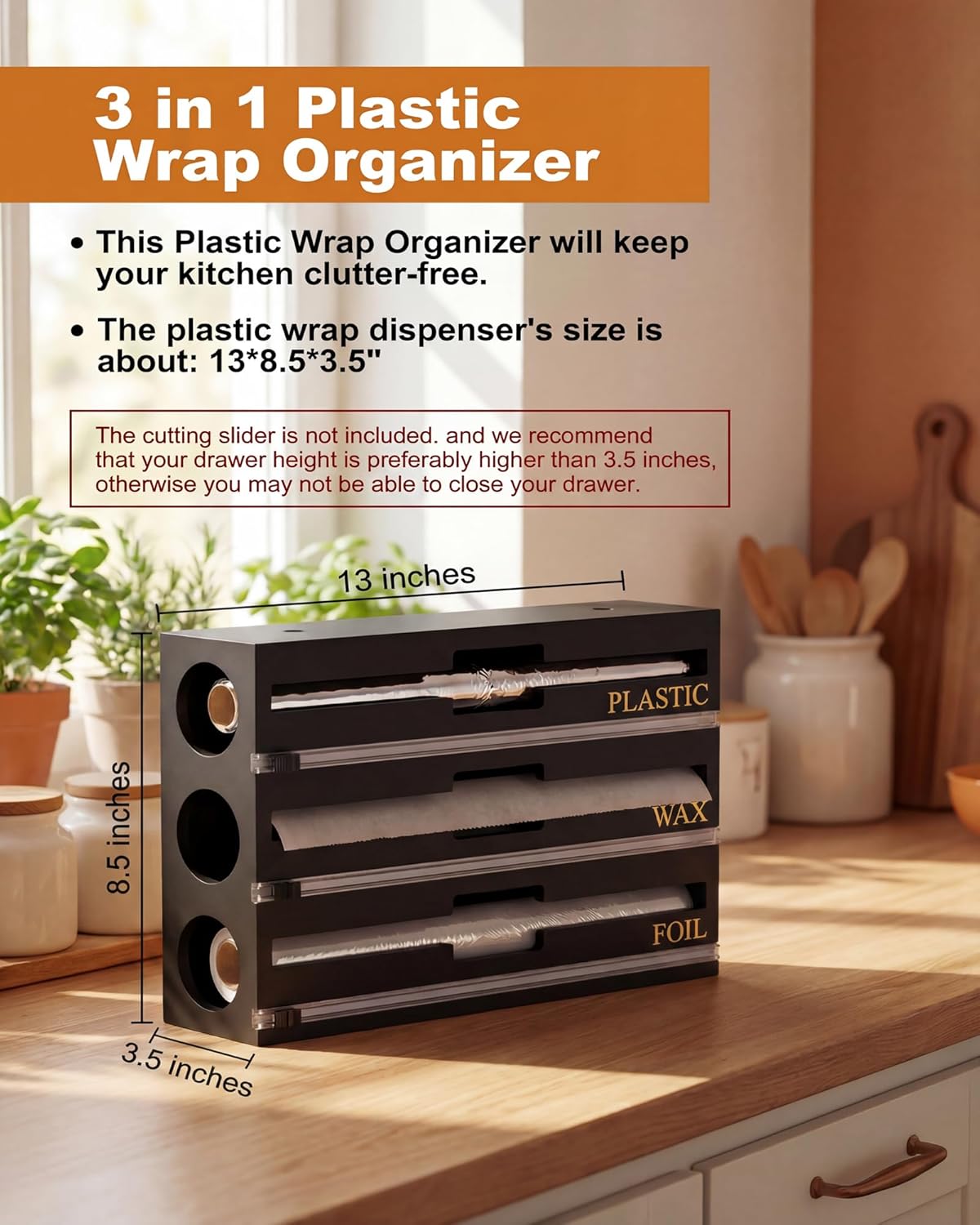 9 IN 1 Bamboo Foil and Plastic Wrap Organizer for Kitchen Drawer, Plastic Bag Organizer Organization and Storage, Food Storage Bag Organizer with Labels for Quart Gallon Snack Sandwich Bag