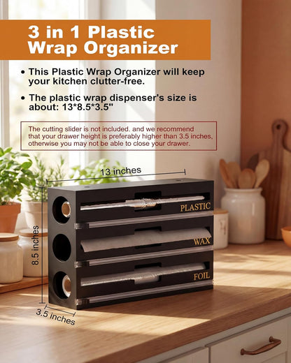 9 IN 1 Bamboo Foil and Plastic Wrap Organizer for Kitchen Drawer, Plastic Bag Organizer Organization and Storage, Food Storage Bag Organizer with Labels for Quart Gallon Snack Sandwich Bag