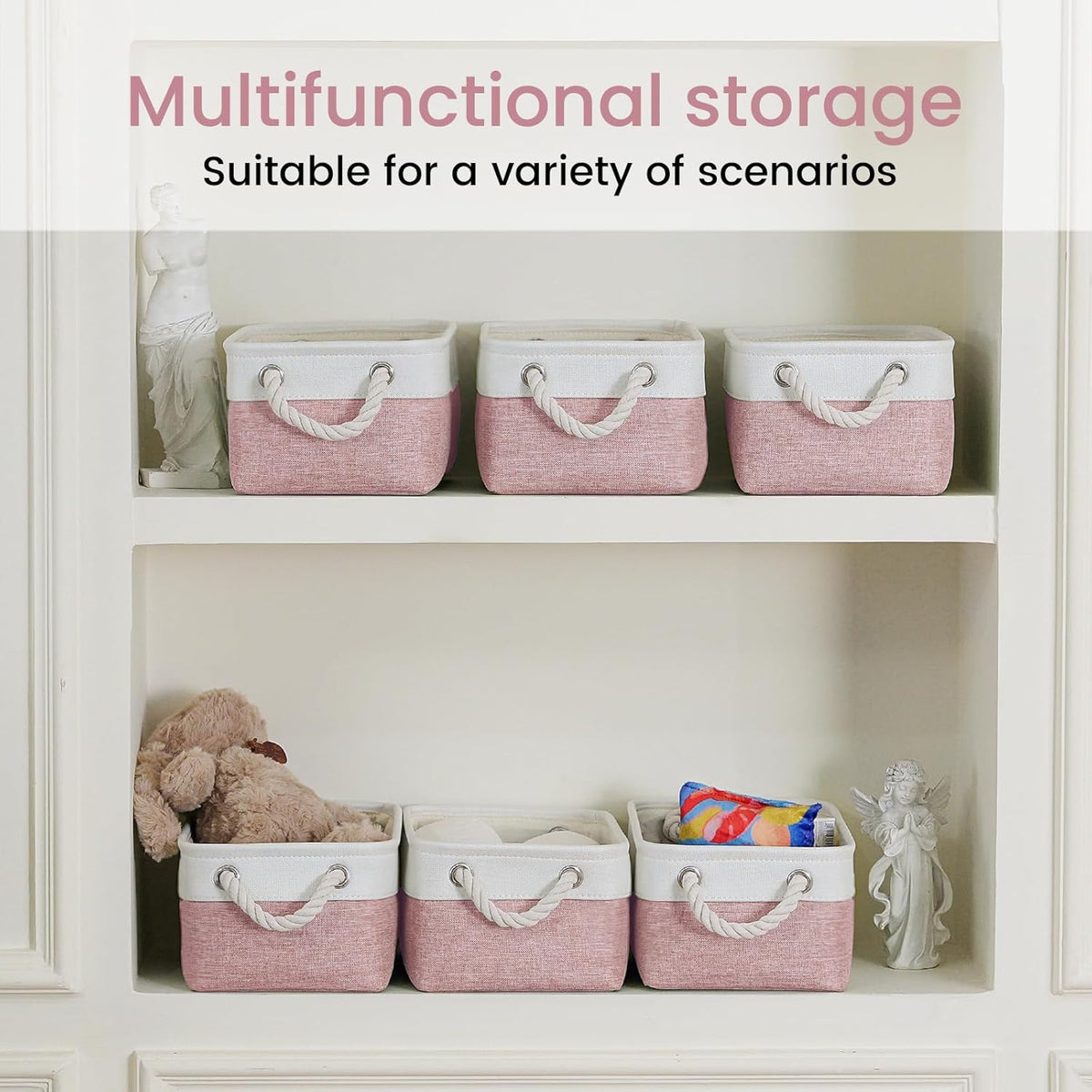 Large Storage Baskets- 15.7x11.8x8.26 inch Storage Bins for Shelves and Closet Organizing, Foldable Fabric Bin for Home Organization Clothes and Laundry (3-Pack, White&Khaki)