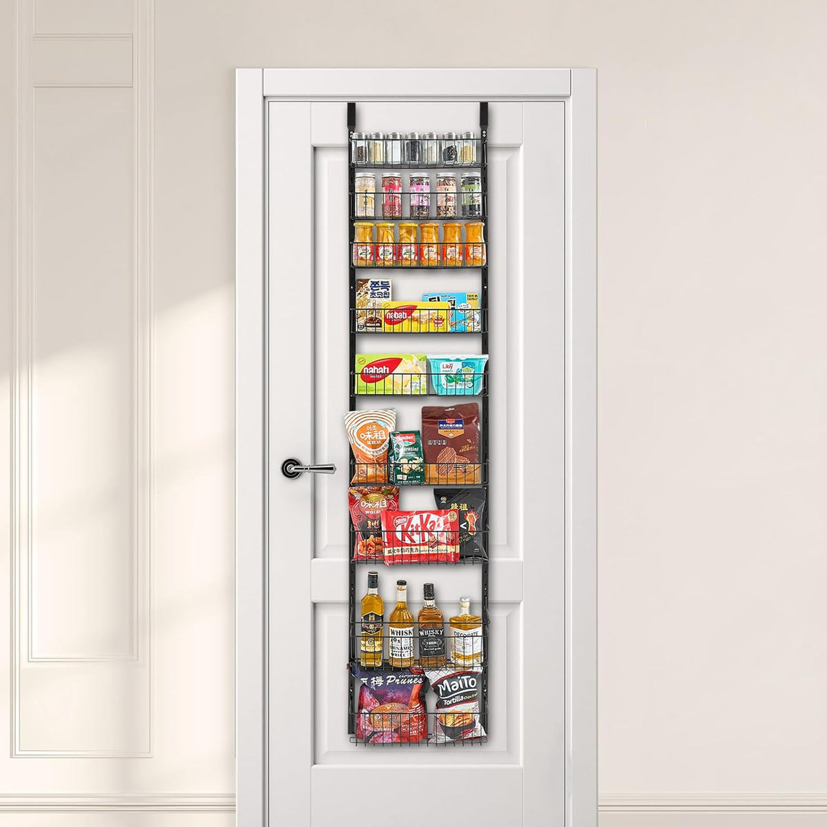 VEVOR Over the Door Pantry Organizer, 10-Tier Pantry Organization and Storage, Heavy-Duty Steel Hanging Spice Rack, Adjustable Wall Seasoning Shelves, for Home Kitchen Laundry Room Bathroom, White