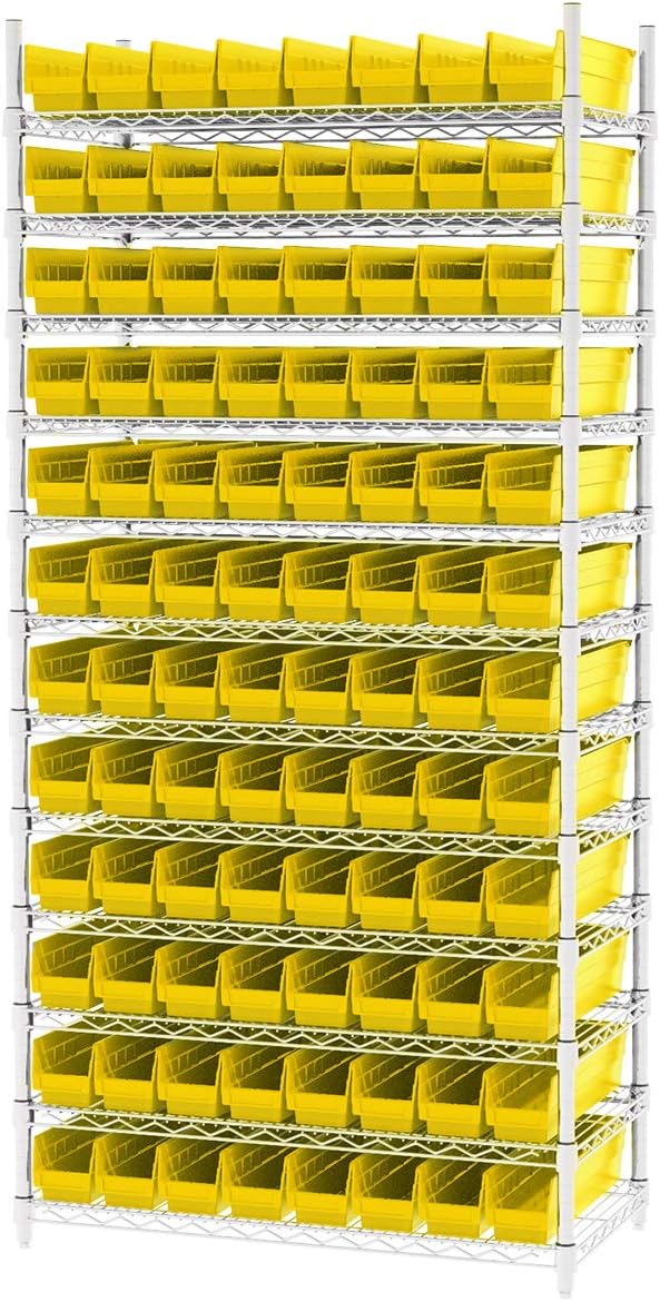 Akro-Mils 30128 Plastic Shelf Bins, Heavy Duty Storage Bins for Garage, Closet, and Drawer Organization, 18-Inch x 4-Inch x 4-Inch, Clear, 12-Pack