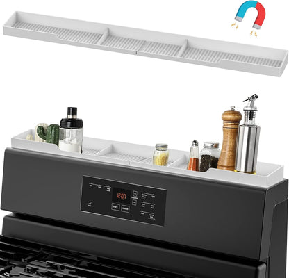 AWOKE Stove Top Shelf 30 Inch - Silicone Material Magnetic Shelf for Stove - 3 Functional Partitions Kitchen Spice Rack Organizer-Black,Kitchen Gadgets Storage Organization