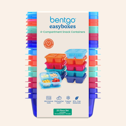 Bentgo Easyboxes 4-Compartment Snack Containers - 8-Piece Set with 4 Trays & 4 Custom-Fit Lids to Seal in Freshness - Reusable Food Storage & Meal Prep Bento BPA-Free Containers (Brights 4-Pack)