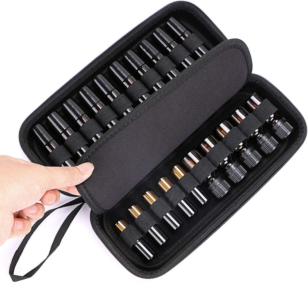 Hipiwe EVA Essential Oils Carrying Case Organizer for 20 Bottles 5ml 10ml Standard and Rollers Bottles Portable Hard Shell Essential Oils Travel Bag Holder for Essential Oils Bottle Storage (Black)