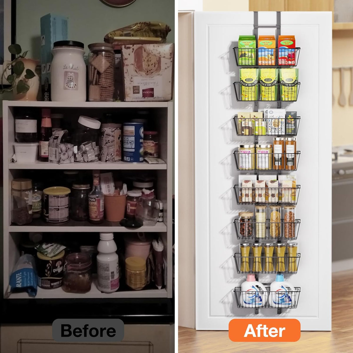 10 Tier Over the Door Pantry Organizer, Over the Door Spice Rack with Adjustable Baskets, Metal Hanging Door Pantry Organizers and Storage for Kitchen Bathroom Bedroom, White