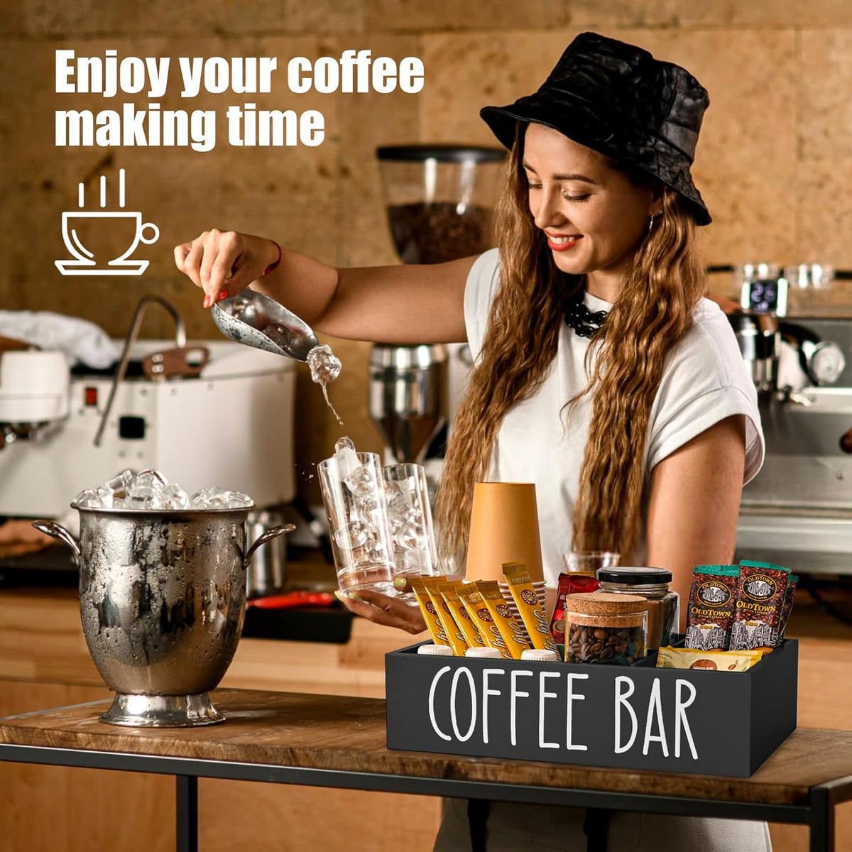 STORAGENIE Wooden Coffee Station Organizer – Removable Dividers, Storage for Coffee Pods, Tea Bags & Accessories, Oasis Blue (11.8" x 7.87" x 3.15")