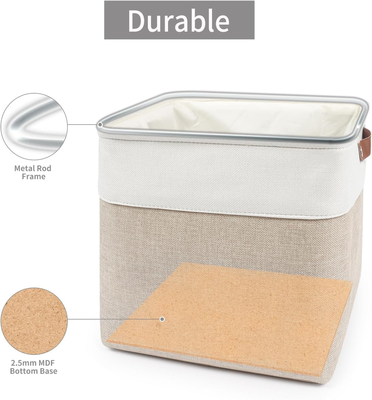 Bagnizer Large Fabric Storage Baskets | 50L Storage Bins, Decorative Linen Closet Baskets with Handles for Organizing, Shelf, Toys, Clothes, Home, Office, Nursery, 17x12x15Inches (Grey&White)