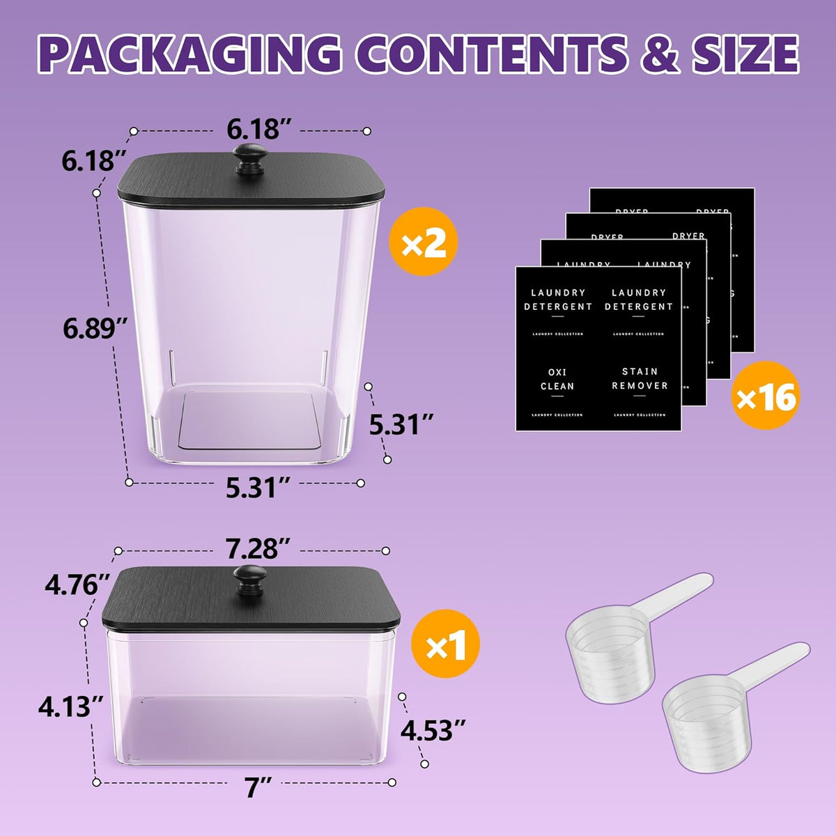 4 Pack Laundry Pods Container, Clear Laundry Room Organization Containers Essentials, Large Detergent Powder Storage Containers Black Wooden Lids & Labels Signs, Home Acrylic Laundry Pods Holder