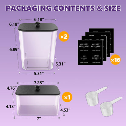 4 Pack Laundry Pods Container, Clear Laundry Room Organization Containers Essentials, Large Detergent Powder Storage Containers Black Wooden Lids & Labels Signs, Home Acrylic Laundry Pods Holder