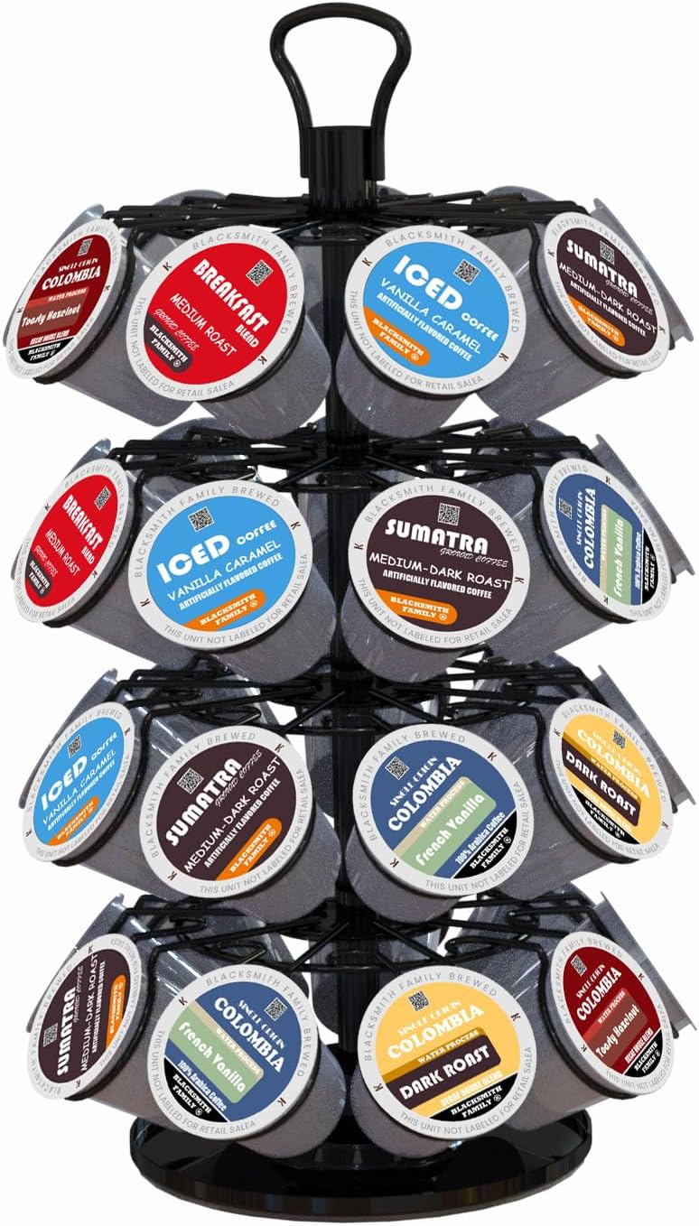 BLACKSMITH FAMILY 36 K Cup Pod Carousel Easy Assembly Design K Cup Holders,K Cup Holder, K Cups Holder,K Cup Carousel, 4-Tier Coffee Pods Holder Storage Organizer Stand,Glossy Black