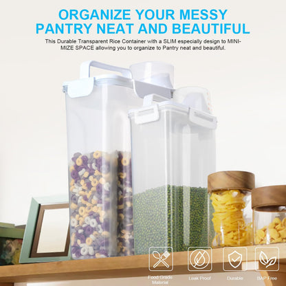 Uppetly Rice Airtight Dry Food Storage Containers, BPA Free Plastic Storage Bin Dispenser with Pourable Spout, Measuring cup for Cereal, Flour and Baking Supplies, Include a Stainless Steel Whisk