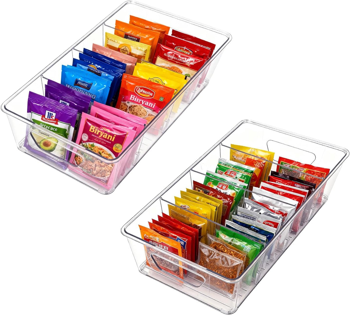 2 Pcs Seasoning Packet Organizer with Detachable Dividers, Storage Organizer Box for Cabinet, Kitchen Snacks Spice Packets Organizer, XL Size, White