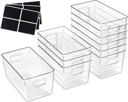 ZEXALOR 10 PACK Clear Storage Bins Clear Storage Containers for Kitchen Pantry Organization, Organizing Bins with Built in Handles, Cabinet Organizers