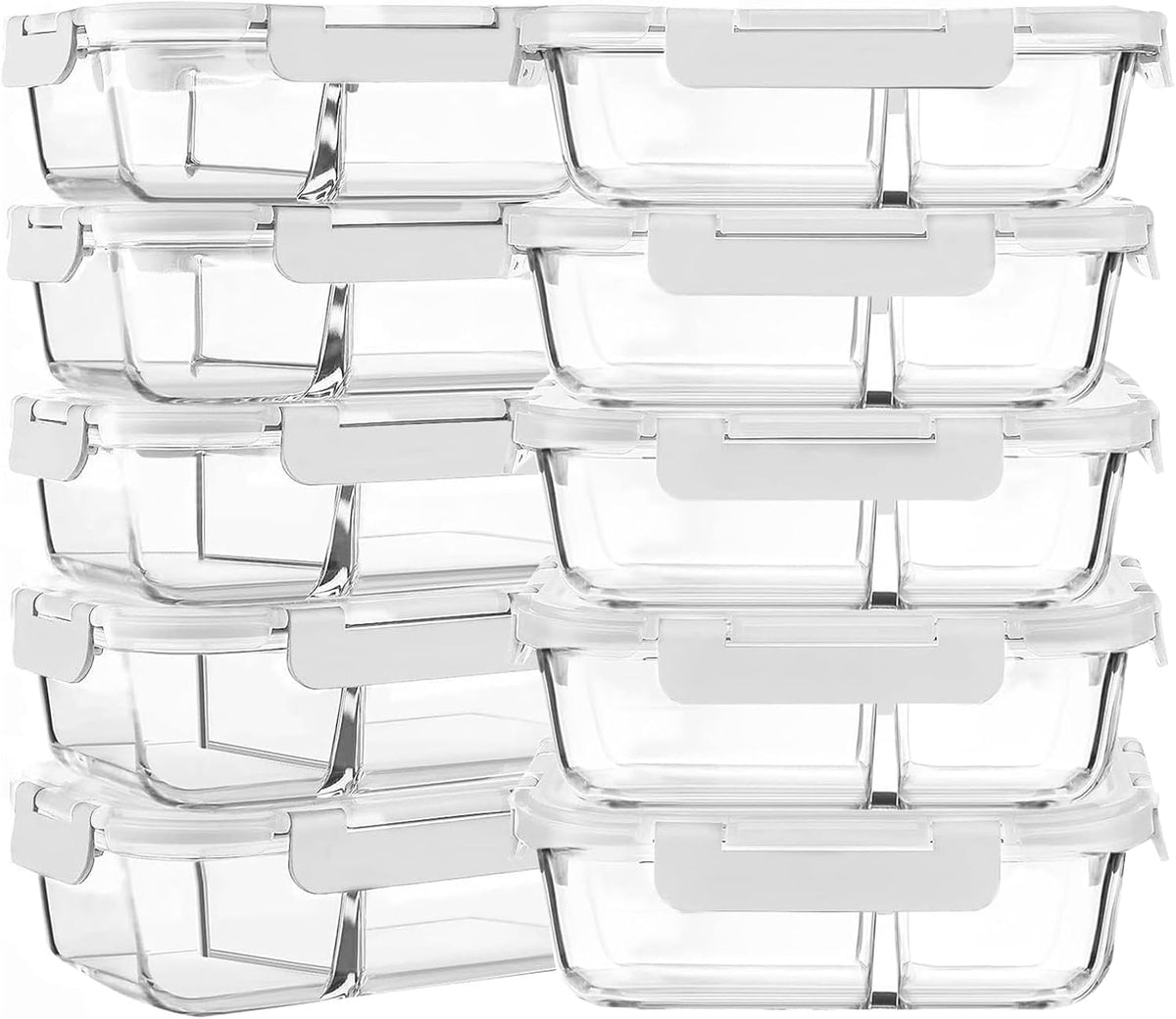M MCIRCO 10-Pack,30 Oz Glass Meal Prep Containers 2 Compartments Airtight Lunch Bento Boxes with Lids, Glass Food Storage Containers, Microwave, Oven, Freezer, Dishwasher