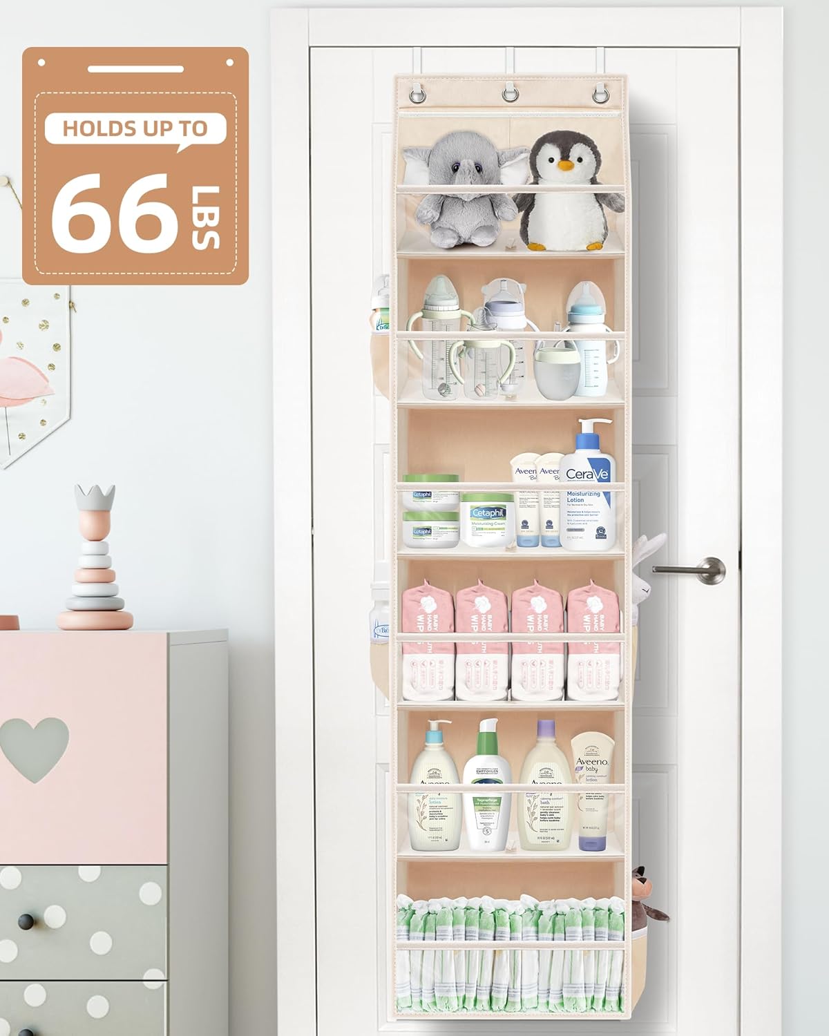 STORAGE MANIAC Over the Door Organizer Large Capacity Hanging Organizer, Clear Deep Pockets Behind Door Closet Organizer and Storage for Nursery, Bathroom, Bedroom, Pantry, 1 Pack Grey