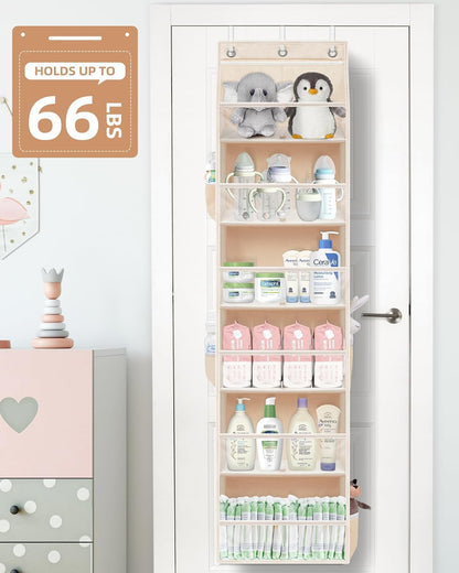 STORAGE MANIAC Over the Door Organizer Large Capacity Hanging Organizer, Clear Deep Pockets Behind Door Closet Organizer and Storage for Nursery, Bathroom, Bedroom, Pantry, 1 Pack Grey