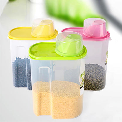 Basicwise 2.5 Liters Set of 3 Large Airtight Food Storage Containers with Pouring Spout and Measuring Cup Lid for Flour Sugar Cereal Rice Pantry Staples & Baking Ingredients in Green Pink and Yellow