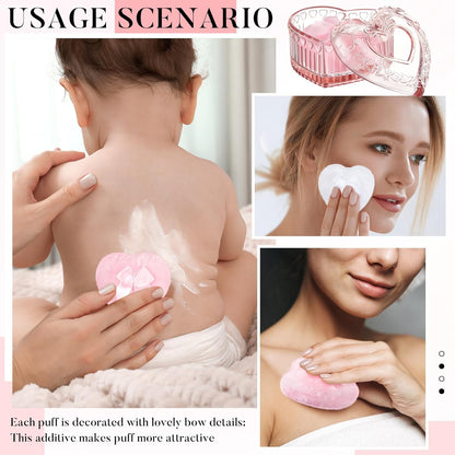 Tioncy 3 Pcs Large Body Powder Puff and Container Valentine's Day gift Powder Container with Puff Crystal Case Soft Washable Reusable Velour Face Body Glitter Wet Dry Makeup (Classic,Clear)