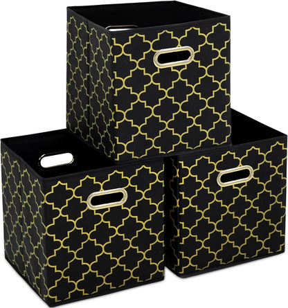 Yunkeeeper storage bins Cubes, Fabric Cube Organizer with Handle, Foldable Cube Bins for Cloth or Accessary Storage, 11x11x11, Set of 3,(Gray)