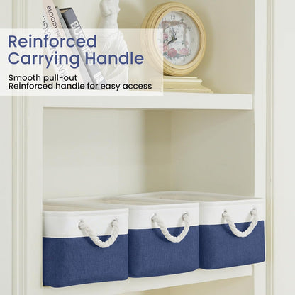 Large Storage Baskets- 15.7x11.8x8.26 inch Storage Bins for Shelves and Closet Organizing, Foldable Fabric Bin for Home Organization Clothes and Laundry (3-Pack, White&Khaki)