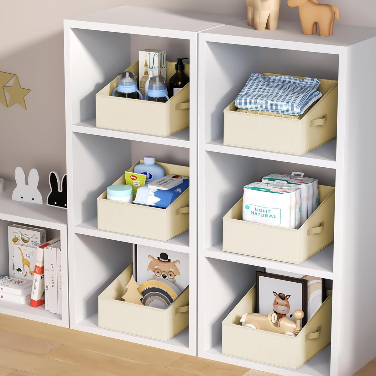 DIMJ Closet Storage Bins - Fabric Storage Baskets for Shelves, Collapsible Closet Organizers and Storage with Handles, Trapezoid Shelf Organization Storage Cubes for Purse, Toys, Books, Towel, Socks