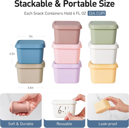 ISSEVE 6oz Silicone Snack Containers for Kids, Reusable Small Containers with Lids, Leak Proof Silicone Food Storage Containers, Stackable Kids Lunch Box for Daycare, School, Travel