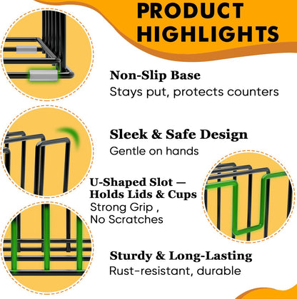 Cutting Board Organizer Rack with 7 Compartments, Heavy-Duty Iron Pan and Baking Sheet Organizer, Kitchen Cabinet Storage Rack with Non-Slip Base, Space-Saving Pot Lid Holder for Countertop & Pantry