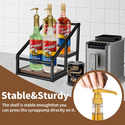 Coffee Syrup Organizer Rack, Liquor Bottle Display Shelf, Spice Racks, 4-Tier 16 Syrup Bottles Holder Stand for Coffee Bar Kitchen Small Wine Rack for Bar Family Storage for Syrup Wine Dressing