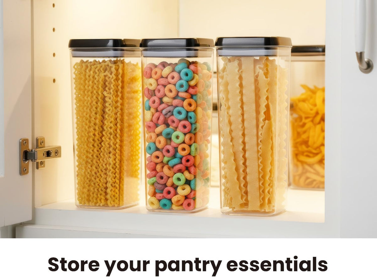 Felli Flip Tite Storage Container with Built-In Spoon & Airtight Lid 5” Large-M Ring Flip Top, Stackable Acrylic Canister for Sugar Flour Powder, Kitchen Pantry Organizer (1.8qt), 2 spoons