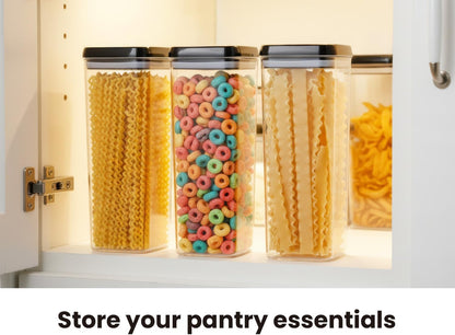 Felli Flip Tite Storage Container with Built-In Spoon & Airtight Lid 5” Large-M Ring Flip Top, Stackable Acrylic Canister for Sugar Flour Powder, Kitchen Pantry Organizer (1.8qt), 2 spoons