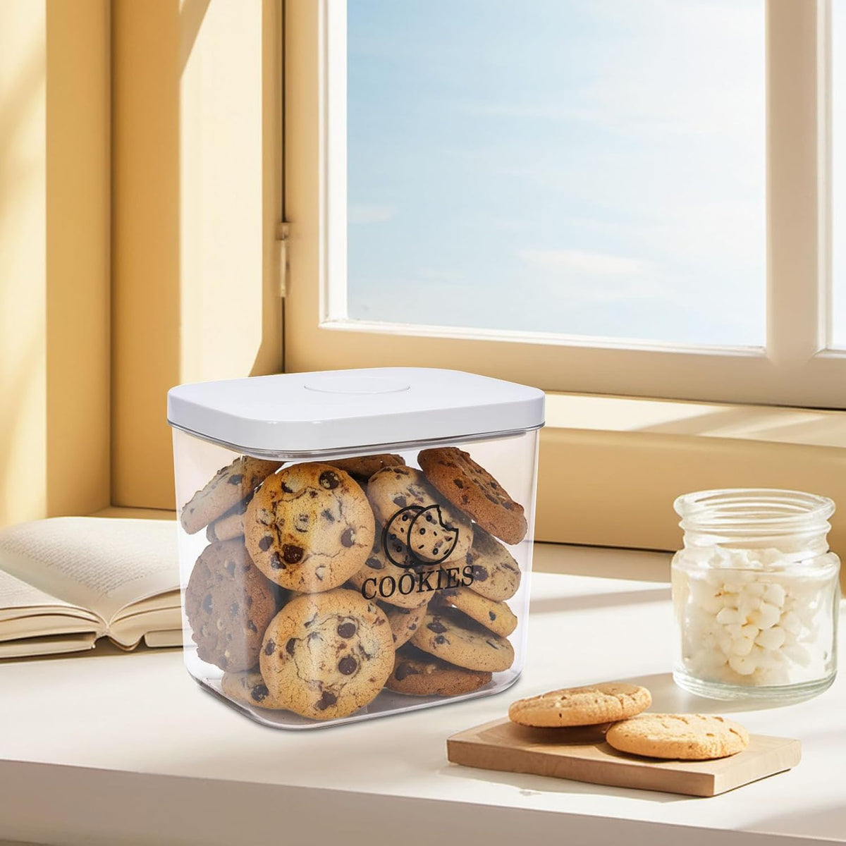 Cookie Jar with Airtight Lid,Bread Box for Kitchen Countertop,Time Recording Bread Storage Container, BPA-Free Plastic Containers for Cookies, Homemade Bread, Toast, Bagel, Donut