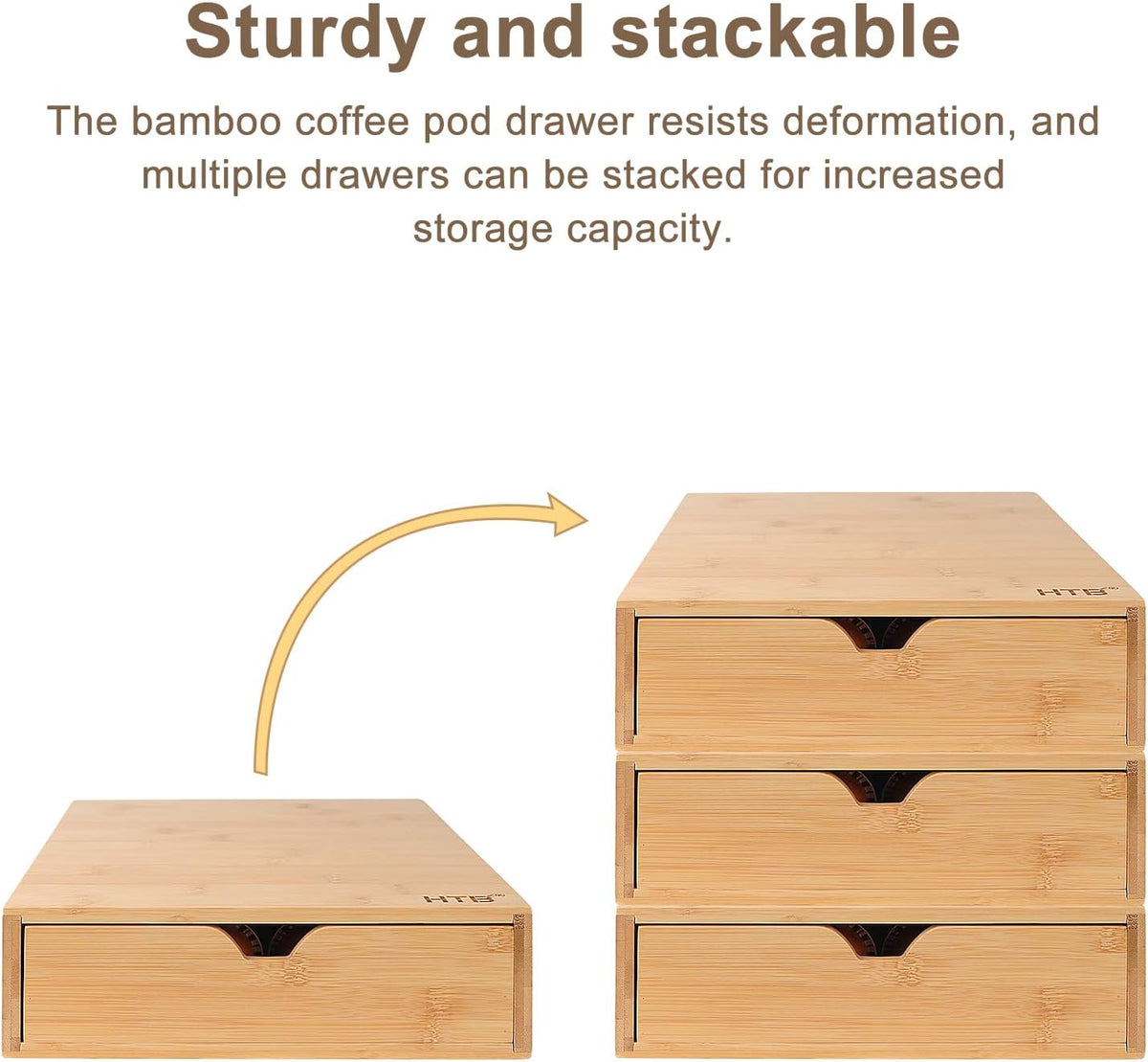 HTB K Cup Holder Compatible with K Cups,Coffee Pod Holder Holds Up 30 Cups,K Cup Organizer Storage Drawer (Wood-b)