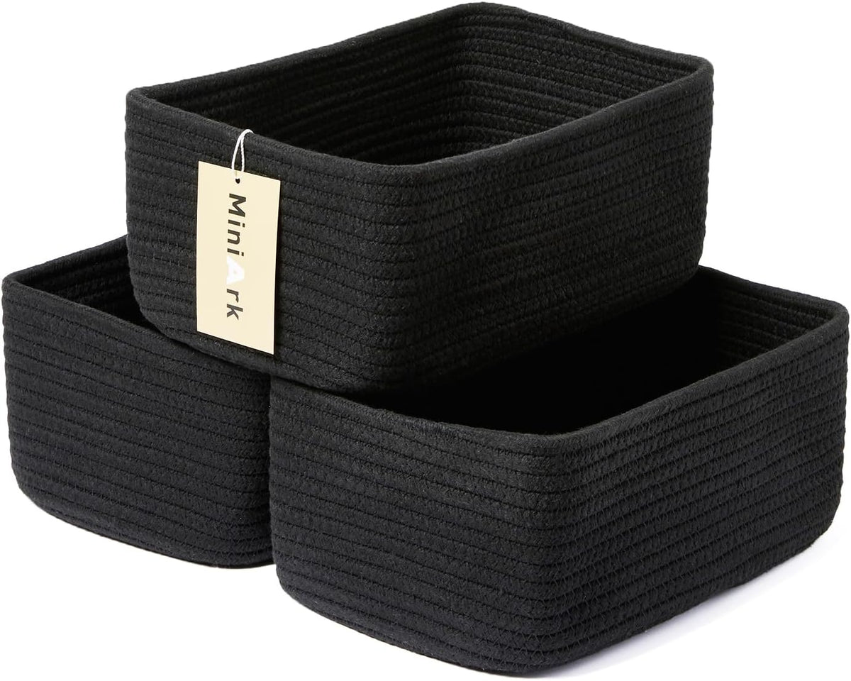 MiniArk Small Storage Baskets for Organizing | Closet Organizer Bins | Shelf Toy Basket | Woven Rope Baskets | Cube Decorative Box | Shallow Basket | L11.5xW7.5xH4.7| Brown