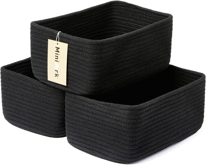 MiniArk Small Storage Baskets for Organizing | Closet Organizer Bins | Shelf Toy Basket | Woven Rope Baskets | Cube Decorative Box | Shallow Basket | L11.5xW7.5xH4.7| Brown