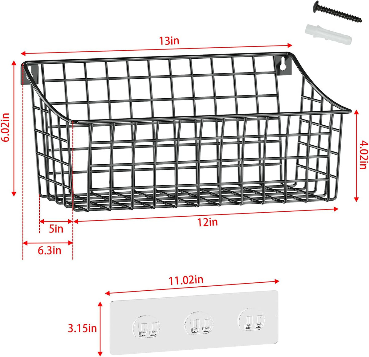 Sonyabecca 6 Pack Hanging Wall Basket for Organizing, Large Wire Basket for Storage Pantry with 5 S Hook+6 Adhesive Hook, Wall Mounted Shelf for Kitchen Bathroom