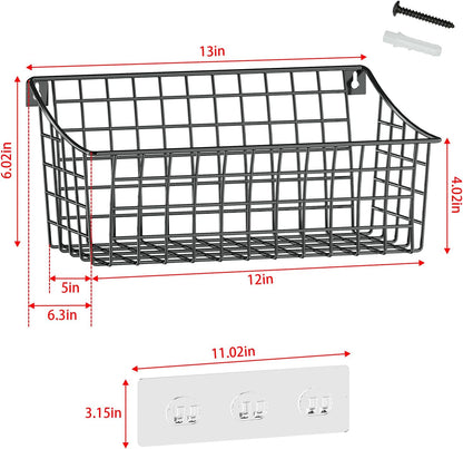 Sonyabecca 6 Pack Hanging Wall Basket for Organizing, Large Wire Basket for Storage Pantry with 5 S Hook+6 Adhesive Hook, Wall Mounted Shelf for Kitchen Bathroom