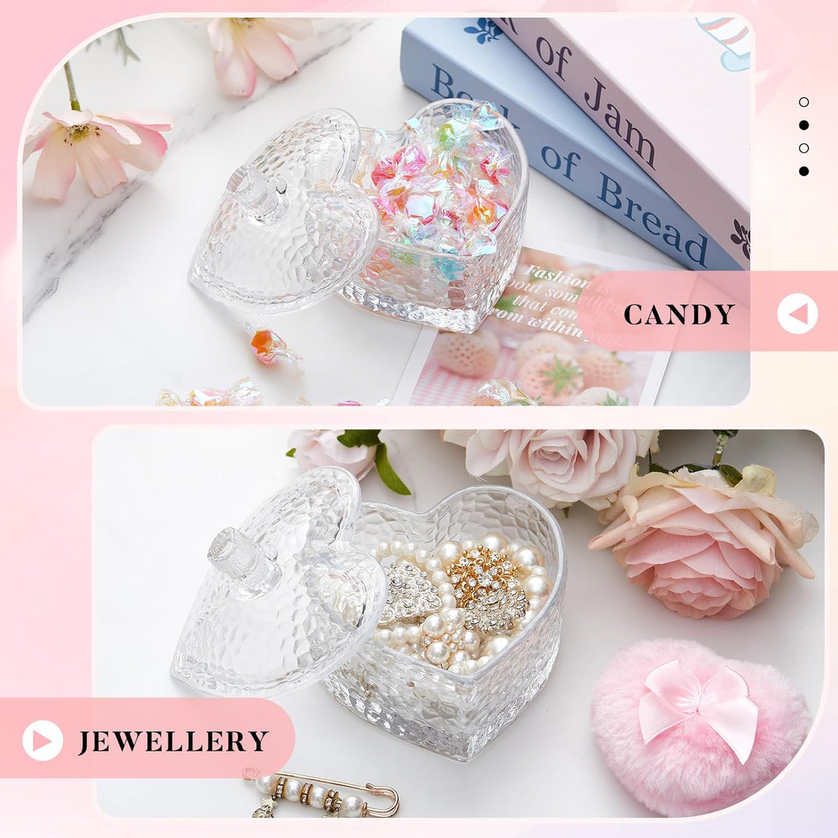 Tioncy 3 Pcs Large Body Powder Puff and Container Valentine's Day gift Powder Container with Puff Crystal Case Soft Washable Reusable Velour Face Body Glitter Wet Dry Makeup (Classic,Clear)